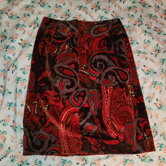Etcetera Paisley Velvet Red Pencil Skirt - Picture 3 of 5